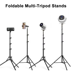 1.7 m (5.58 ft) Projector Mount with Phone Clip | 360° Rotating Gimbal, Foldable Stable Tripod | For Home Theater & Outdoor Viewing | Smartphone & Camera Support / Photography Light Mount