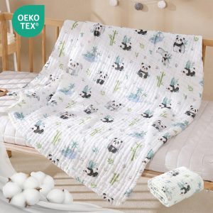 LeBonsoir Towels， BABY Muslin Squares Cloth for Baby， 2 combination packageCotton Burp Cloths for Newborn， Absorbent & Breathable and Ideal to Clean， Wipe & Cover Newborns-Panda Land(25*50cm*1，70*140cm*1)