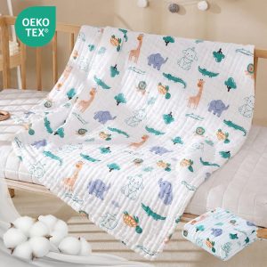 LeBonsoir Towels， BABY Muslin Squares Cloth for Baby， 2 combination packageCotton Burp Cloths for Newborn， Absorbent & Breathable and Ideal to Clean， Wipe & Cover Newborns-Forest Elephant(25*50cm*1，70*140cm*1)