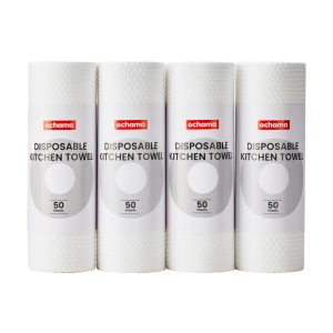 ochama Kitchen Paper Towels, super absorbent eco-friendly disposable cloths, thickened oil and water absorbing paper, multi-purpose wipes for both wet and dry use, high GSM large-size kitchen rolls, 50 sheets × 4 rolls