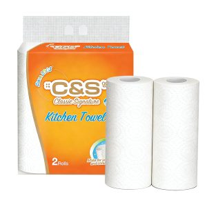 C&S Kitchen Rolls, 2-Ply, 140 Sheets (70 Sheets*2 Rolls), Oil-Absorbent, Water-Locking