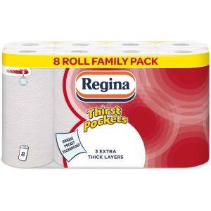 Regina Thirst Pockets Kitchen Roll, 2-Ply, 8 Rolls