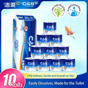 C&S Virgin Wood Pulp Toilet Tissue, 3-Ply, 140g, 10 Rolls, Soft, Durable, Family Economical Pack