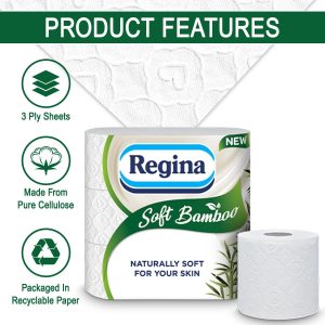 Regina Soft Bamboo Toilet Tissue, 3-Ply, 9 Rolls