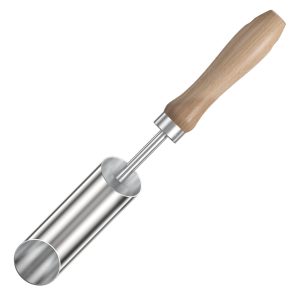 FLORA GUARD Stainless Steel Small Bulb Planter Tool, 30cm Garden Transplanter Didder with Wooden Handle, Manual Hole Digger for Planting Bulbs, Seeds & Seedlings