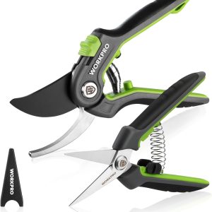 WORKPRO Garden Shears Set of 2, 210 mm SK5 Bypass Pruning Shears for Fresh Branches, 160 mm Harvest Shears Picking Scissors for Flower and Fruit, Plant Shears Tree Shears Rose Shears Flower Scissors