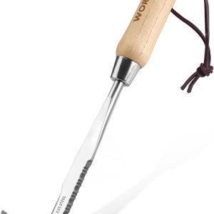 WORKPRO Grout Scraper 31.5 cm with Wooden Handle, Weed Cutter with Serrated Edge, Weeder for Removing Moss and Weeds, Weed Remover Device for Gardening