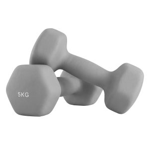 Ochama Set of 2 Neoprene Hex Dumbbells, 2 x 5 kg, with Dumbbells Bars, Home Training, Grey