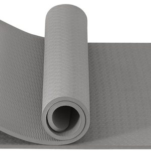 Miss Lulu Good Nite Yoga Mat Exercise Mats Workout Pilates Fitness Mat for Women Men Non-Slip Thick 10mm High Density Gymnastics Mats with Carry Strap Tpe 183 x 61 x 1cm (Green/Black) Grey