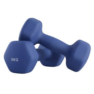 Ochama Set of 2 Neoprene Hex Dumbbells, 2 x 5 kg, with Dumbbells Bars, Home Training, Blue