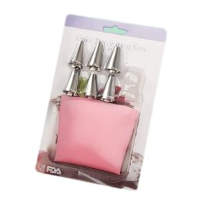 8-Piece Professional Piping Set With Stainless Steel Tips Cake Decorating Kit Pink