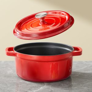 COOKER KING Chuanjia Cast Iron Enamel Casserole Dutch Oven Heavy Duty Heat Retention Cookware Chinese Red 24cm