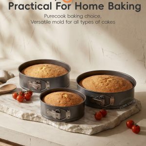 PURECOOK Carbon Steel Cake Mold Series | Gray | With Buckles | 3-Piece Non-Stick Round Cake Mold