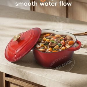 PURECOOK Heart-Shaped Enameled Cast Iron Pot|19cm Red Enamel Casserole Stock Pot for Stew & Soup|Gift-Worthy Design