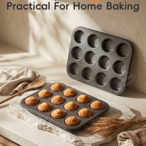 PURECOOK Carbon Steel Cake Mold Series | Gray | 12-Cavity 2-Piece Non-Stick Square Cake Mold Pan