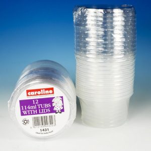Caroline Clear 4oz Round Plastic Tub with Lid, 7 x 5cm deep, Set of 12
