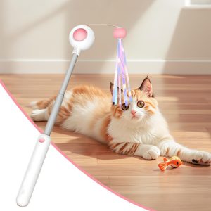 Petgravity Extendable Cat Teaser Toy, Pink, One-Touch Retractable, 23 cm Extension, 100 cm String Length