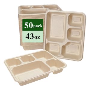 Ruibamboo disposable bamboo fiber tray 43oz 5-comp 50pack