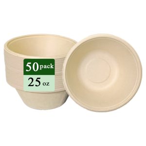 Rui bamboo disposable bamboo fiber bowl 25oz50pack