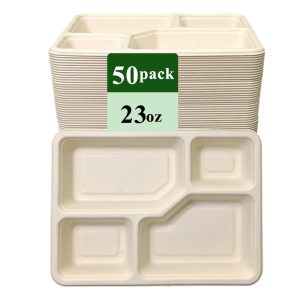 Rui bamboo disposable bamboo fiber tray 23oz 4-comp50pack