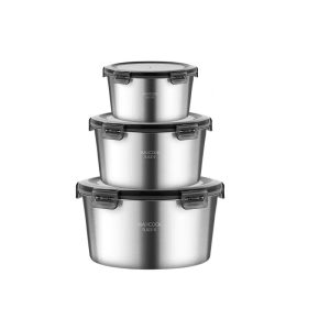 Maxcook 3pcs 316 Stainless steel Food Storage Container with Lids， Metal Food Container Bento Box， Snack Container set with Lid，Dishwasher & Freezer Safe (600ml*2pcs &2200ml) MCFT4786, New Year Sale , Top gift picks