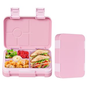 Meoky 5-Compartment Bento Lunch Box with Double Latches - Pink, New Year Sale , Top gift picks