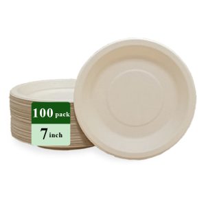 Rui bamboo disposable bamboo fiber plate 7 inches100pack