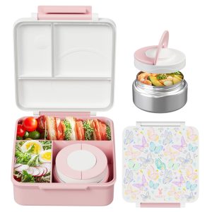 Meoky 54oz Single-Latch Divided Lunch Box -White butterfly, New Year Sale , Top gift picks