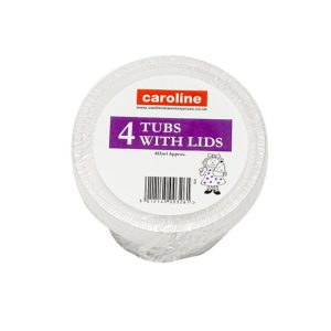 Caroline 16oz Clear Round Plastic Tub with Lid, 12 x 7cm deep,Set of 4