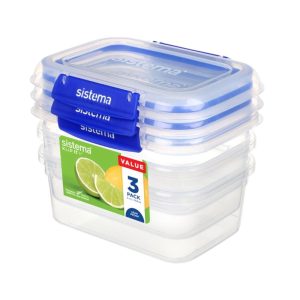 Sistema Klip It Plus Rectangular Food Storage Containers, 1l, Set of 3