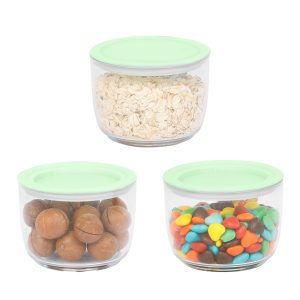 BoxedHome Food Storage Containers Set, 3-Pieces, Green, Thread-Lid, Stackable, Reusable, Suitable for Yogurt, Chia, Seeds, Pudding, Salad