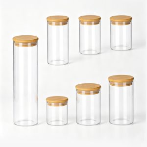 JORDAN&JUDY 7-Piece Food Storage Jars, Glass Airtight Containers for Grains, Wood Grain（2178ml*1+1100ml*1+888ml*1+800ml*1+577ml*1+500ml*1+431ml*1）