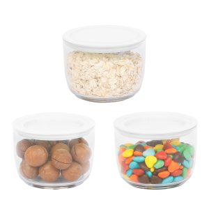 Food Storage Containers Set, 3-Pieces, Off-White, Thread-Lid, Stackable, Reusable, Suitable for Chia Seeds, Pudding, Yogurt, Salad, Grains