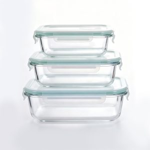 JORDAN&JUDY 3-Piece Flip-Top Rectangular Food Containers, Food Storage Boxes, Green（370ml*1+640ml*1+1040ml*1）