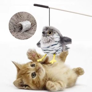 Petgravity Cute Cuckoo Interactive Cat Toy, featuring vibration sensing, flapping sound, realistic bird design, USB-C charging, and built-in catnip eco-friendly material.