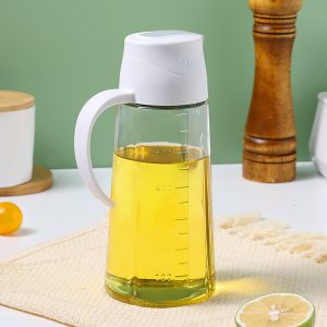 BJ Glass Oil Bottle Automatic Opening and Closing Oil Bottle Oil Tank Aroma Sauce Vinegar Pot Seasoning Bottle Oil Bottle White 630ML