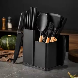 19-Piece Premium Kitchen Tool Set with Knives and Silicone Utensils, Black