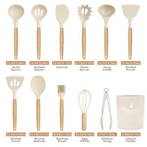 MEOKY 12pcs Silicone Kitchen Utensil Set with Small Holder -White, New Year Sale , Top gift picks