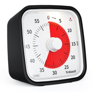 Yunbaoit Visual Timer with Silicone Case, Silent 60-Minute Countdown Timer for Kids and Adults with No Ticking, Time Management Tool with Optional Alarm(Black)