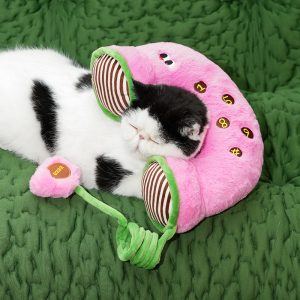 ZEZE Retro Telephone Shaped Pet Cushion, Soft Plush Cat Dog Mat (Pink/Green)
