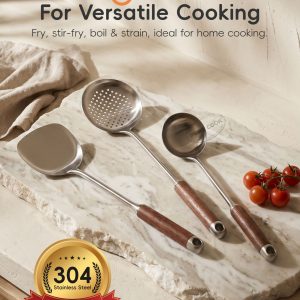 PURECOOK Spatula & Ladle Series | 304 | Wooden Handle | 3-Piece Spatula & Ladle Set
