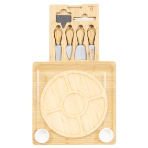 Zimatic Bamboo Cheese Board, Cheese Board with Cheese Knife Set, Charcuterie Board, Cheese Boards, Serving Board, plus fruit tray, for Wine, Crackers, Brie and Meat, Housewarming Gift for Treats, Christmas, Thanksgiving Day