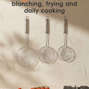 PURECOOK Strainer Series | 304 Stainless Steel | Skimmer with Steel Handle 3-Piece Set