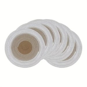 Polyester three-color gradient placemat Gradient khaki，6pcs Round Braided Placemat Set 38cm Round Washable & Durable, Elegant Modern Design for Dining Table, Kitchen, Thanksgiving & Everyday Use