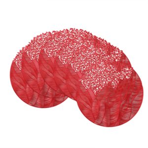 6pcs, Red，Sea Flower PVC Round Placemat, Holiday Table Decoration Placemats, Vase Mats, Party Wedding Placemats