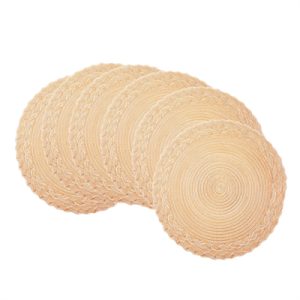 Polyester outer layer with two layers of three-strand placemats Khaki，Round 38cm Placemats Set of 6 Braided Woven Placemats Washbale Table Placemats Round Heat Resistant Table Mats for Kitchen Dining Table Home Restaurant