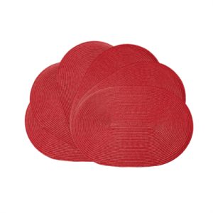 White Label PP Placemats Set of 6 for Dining Table，PP oval placemat BL red，Washable Woven Vinyl Non-Slip 18x12 inches Placemat Heat-Resistant Durable Table Mats for Dining Table Easy to Clean