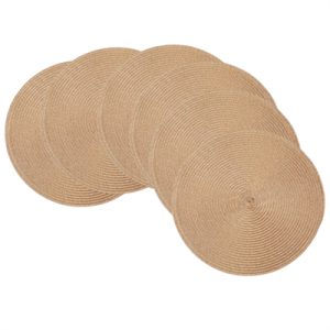 PP Round Placemat BL light coffee，Round Braided Placemats 36.5cm Round Table Mats for Dining Tables, Natural pp Woven Heat Resistant Placemats, Set of 6
