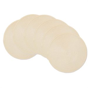 PP Single-Color Placemat Beige，Set of 6 Round Braided Placemats Table Mats for Dining Tables Washable Non-Slip Place Mats 15 inch for Home Decoration