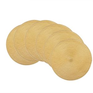 PP Round Placemat BL Straw Yellow，Round Braided Placemats 36.5cm Round Table Mats for Dining Tables, Natural pp Woven Heat Resistant Placemats, Set of 6